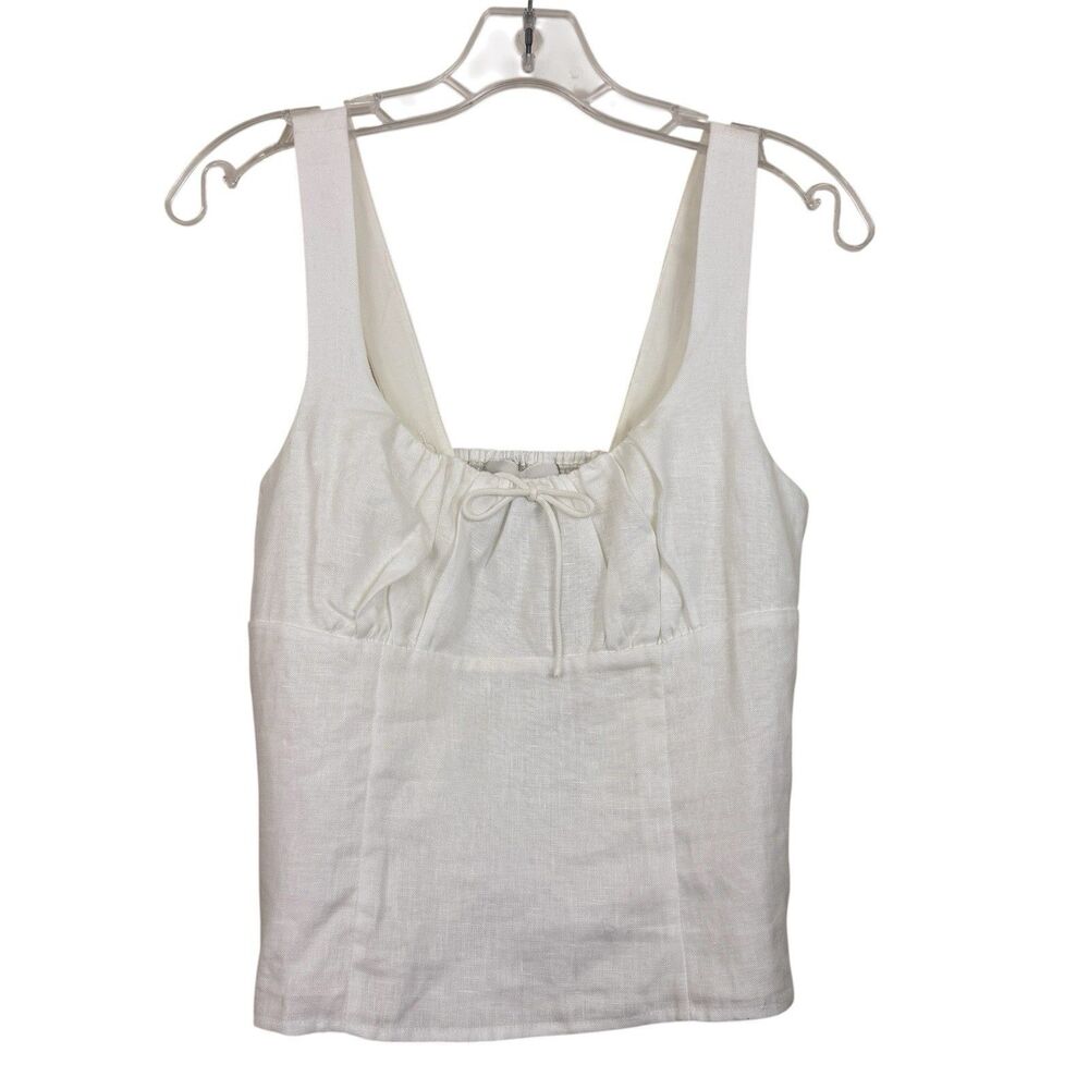 Reformation Balia Linen Top Sz 4 White Sleeveless Smocked Coquette Cottagecore